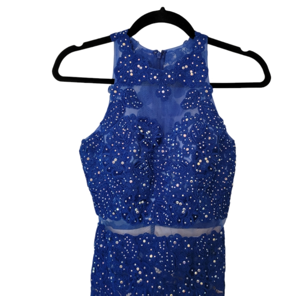 Anny Lee Blue Cocktail Formal Rhinestone Mesh Minidress Size XS - Picture 7 of 16